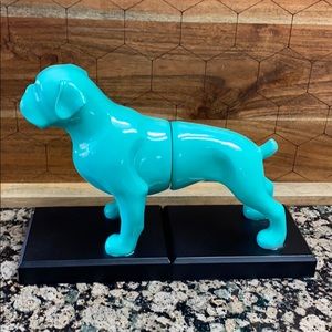 Light Blue Boxer Dog High Gloss Finish Bookends